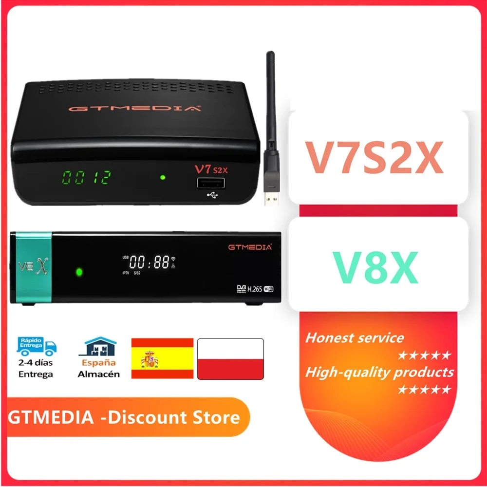 Top Satellite Receiver V8X H.265 DVB S2 S2X Buildin Wifi CA Slot Scart Set Top Box GT MEDIA V7S