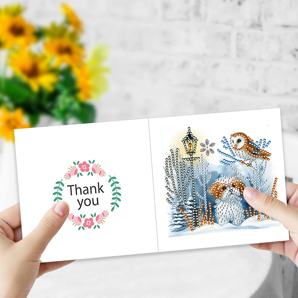 Diamond Painting 6pcs Diamond Painted Greeting Cards DIY Rhinestone Painting Mosaic Postcards Arts Crafts Thank You Card Christmas Birthday Gifts
