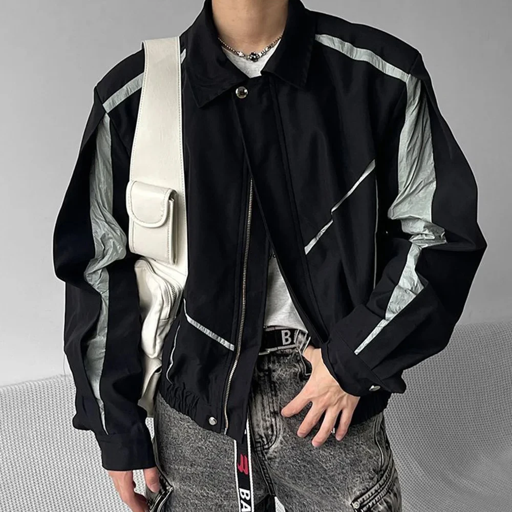 

High Street Y2k Streetwear Men Contrast Jacket Tops Fashion Trend Functional Assault Jackets Neutral Original Design Zipper Coat