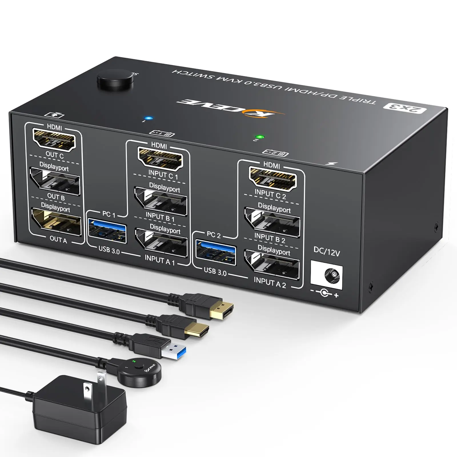 Triple Monitor Switch Kvm 2 Displayport + Hdmi Usb 3.0 Switch Kvm 8K @ 60Hz,4K @ 120Hz, Applicare A 3 Monitor 2 Computer Kvm Switch