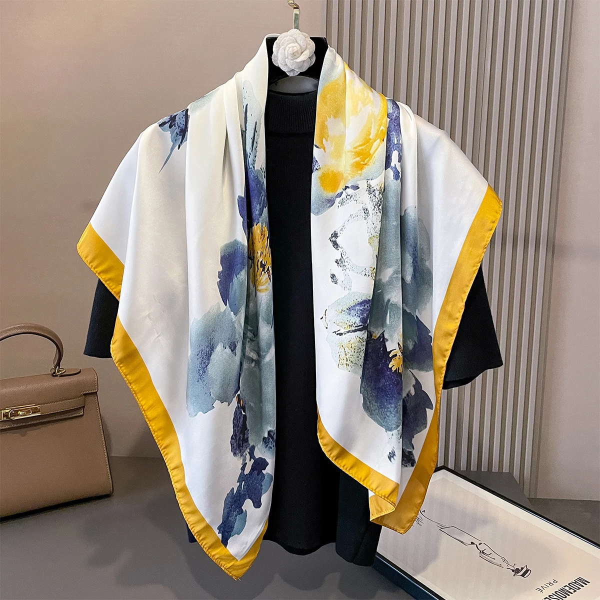 Luxury Brand Silk Scarf for Women Hijab Bandana Fashion 90*90cm Square Scarves Handkerchief Design Shawl Wraps Echarpe Foulard