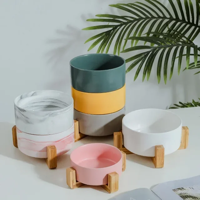 Self-Assembly Ceramic Double Cat Bowl Dog Bowl 400ML Pet Feeding Water Bowl Cat Puppy Feeder Product SuppliesFood Water Bowls 2