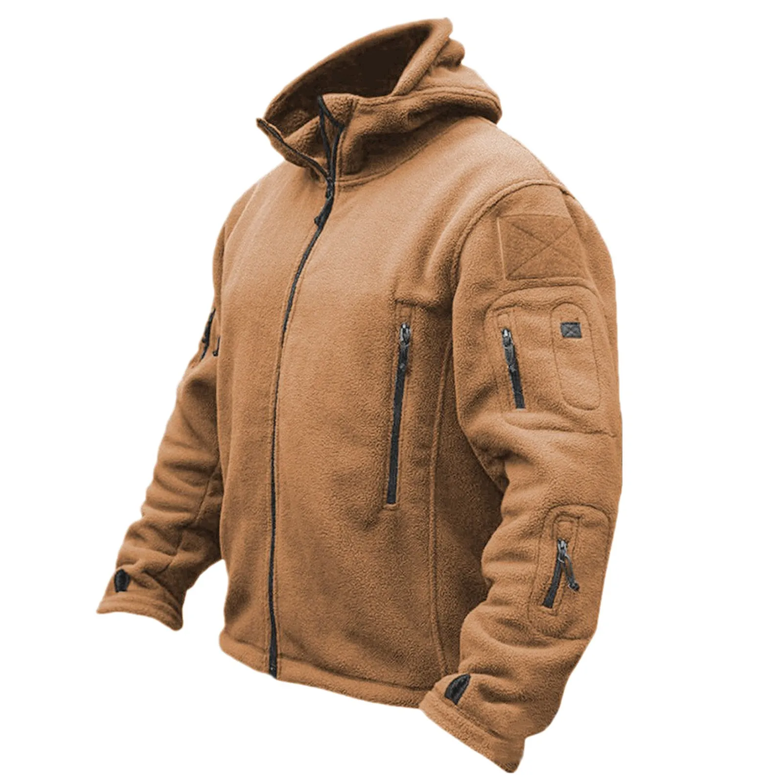 Spring Winter Fleece Jacket Mens Tactical Hooded Jackets Full-Zip Up Outdoor Windproof Hoodie Warm Work Windbreaker Male Coat