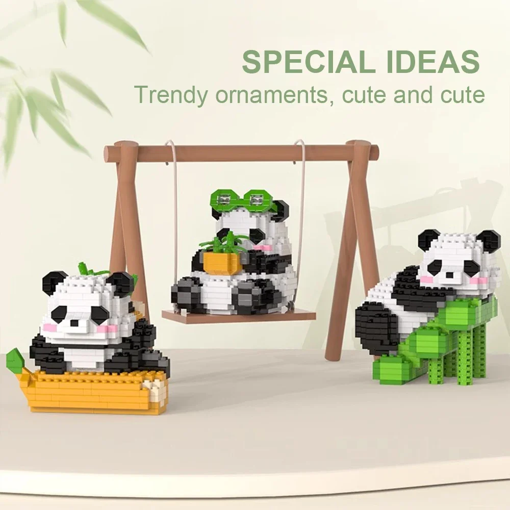 Cute Chinese Panda Building Blocks Sets DIY Educational Assembly Toys Bricks Mini Animals Model MOC Kids Christmas Birthday Gift 4
