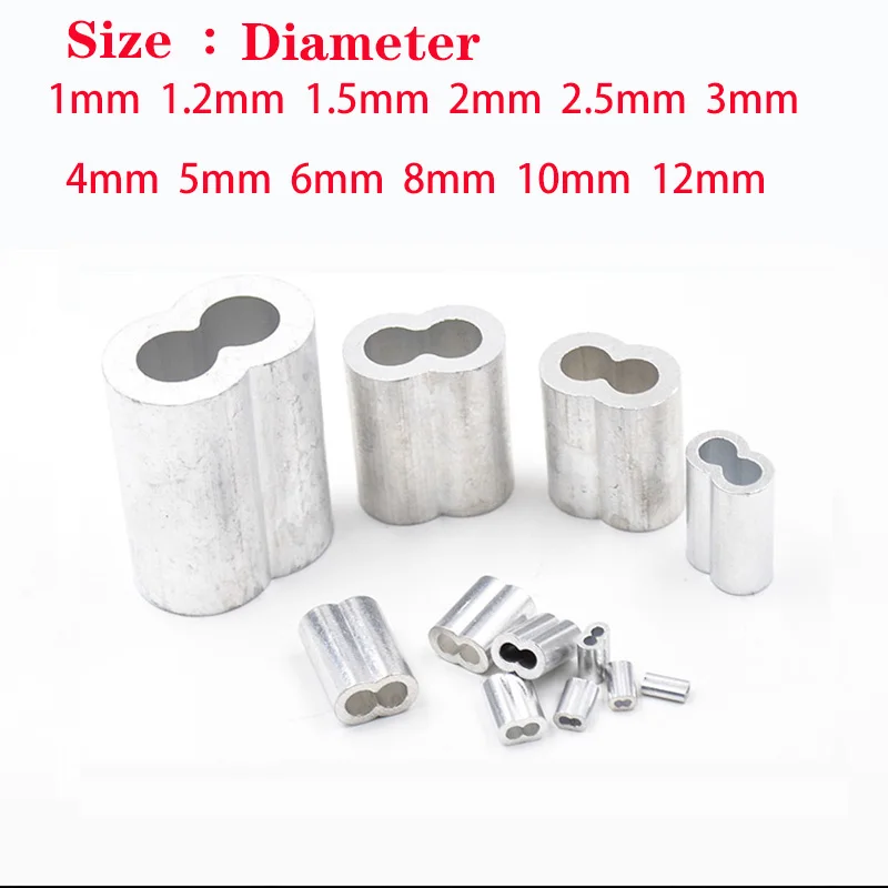 

20/50/100 Pieces Aluminum Loop Clamping Wire Sleeve Rope Ferrule Double Hole Clamp Diameter 1mm-12mm