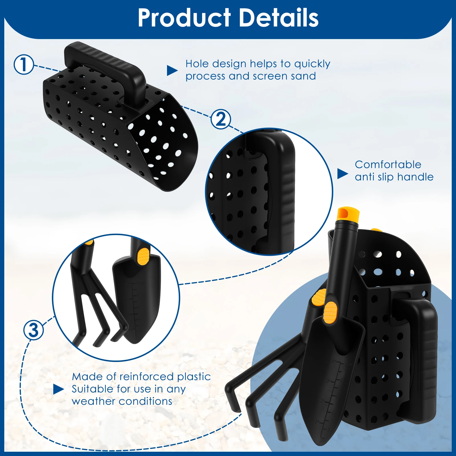 Metal Detector Sand Scoop Shovel Set for Beach Treasure Hunting