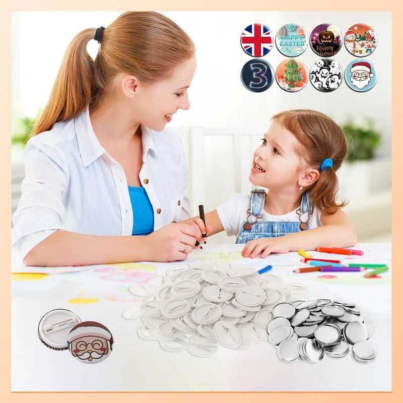 200 Sets Blank Pin Back Button Parts for Button Maker Machine 25mm 32mm 37mm 44mm Round Badge Making Supplies with Metal Cover badge parts button making supplies