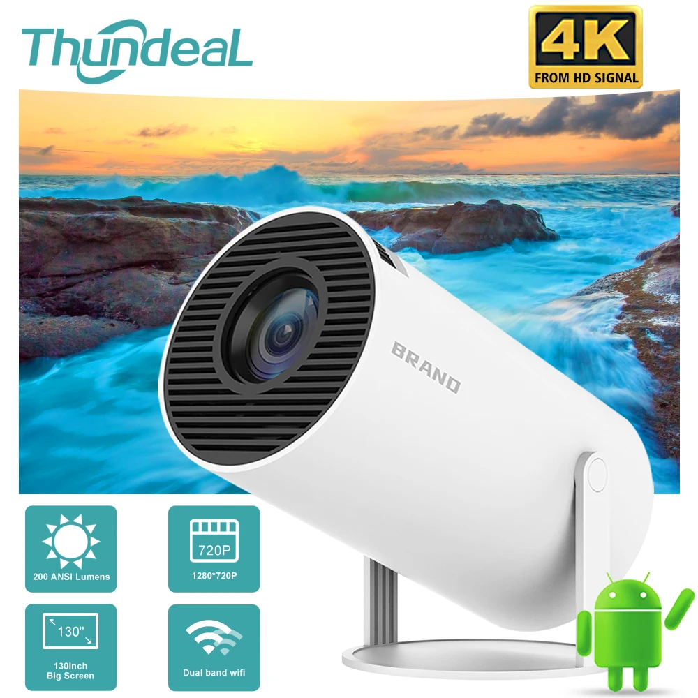 

Thundeal HY300 Smart Projector 4K Android 11 MINI Portable HY300 Dual Wifi6 200ANSI H713 BT5.0 720P Outdoor Home Cinema Projetor