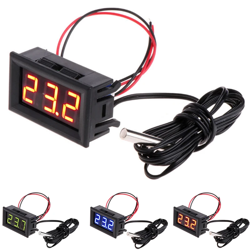1pcs 디지털 온도계 Wi/ 1m 프로브 DC5V-12V LED 온도계 자동차 온도 모니터 패널 미터 측정 범위 -50-110 ° c