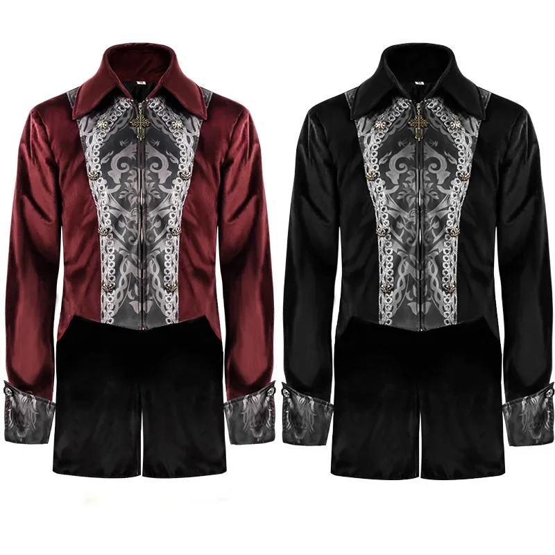 

2022 Halloween Man Gothic Medieval Vintage Overcoat Black Coat Zipper Outwear Jacket Casaco Swallowtail Plus Sizes Retro Lace Up
