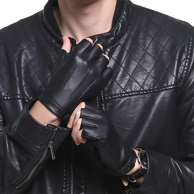 Fingerless Men Gloves PU Leather motor Punk Gloves Male Mittens Black Half Finger Outdoor Driving Guantes Ciclismo fingerless gloves half finger gloves fingerless gym gloves