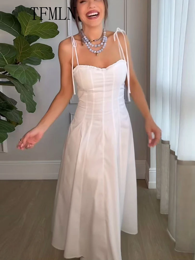 TFMLN 2025 Elegant Women Tierred Strap Long Dresses Summer Sweetheart Collar Sleeveless Party Dress Sexy Slim Date Night Dress
