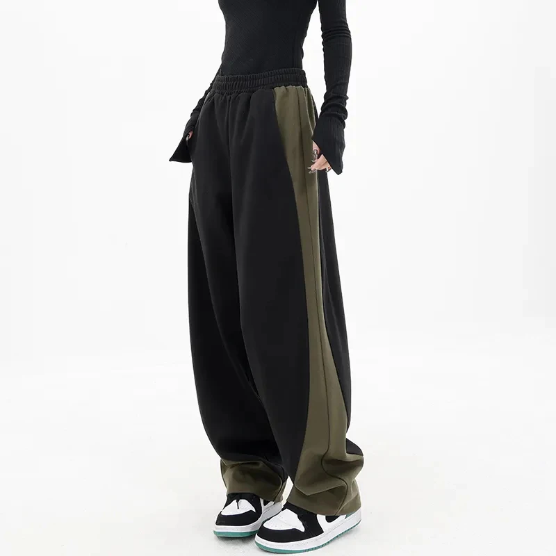 Patchwork Wide Leg Sweatpants black  Women’s Streetwear Joggers Y2K Oversized Contrast Color Casual Sports Pants Harajuku Baggy womens Fitness Plus size Activewear Trousers for Woman in green