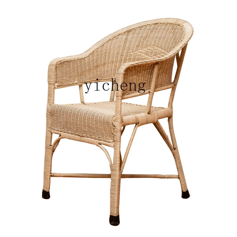 

ZK Real Rattan Woven Single Rattan Chair Study Drinking Tea Table Three-Piece Backrest Chair