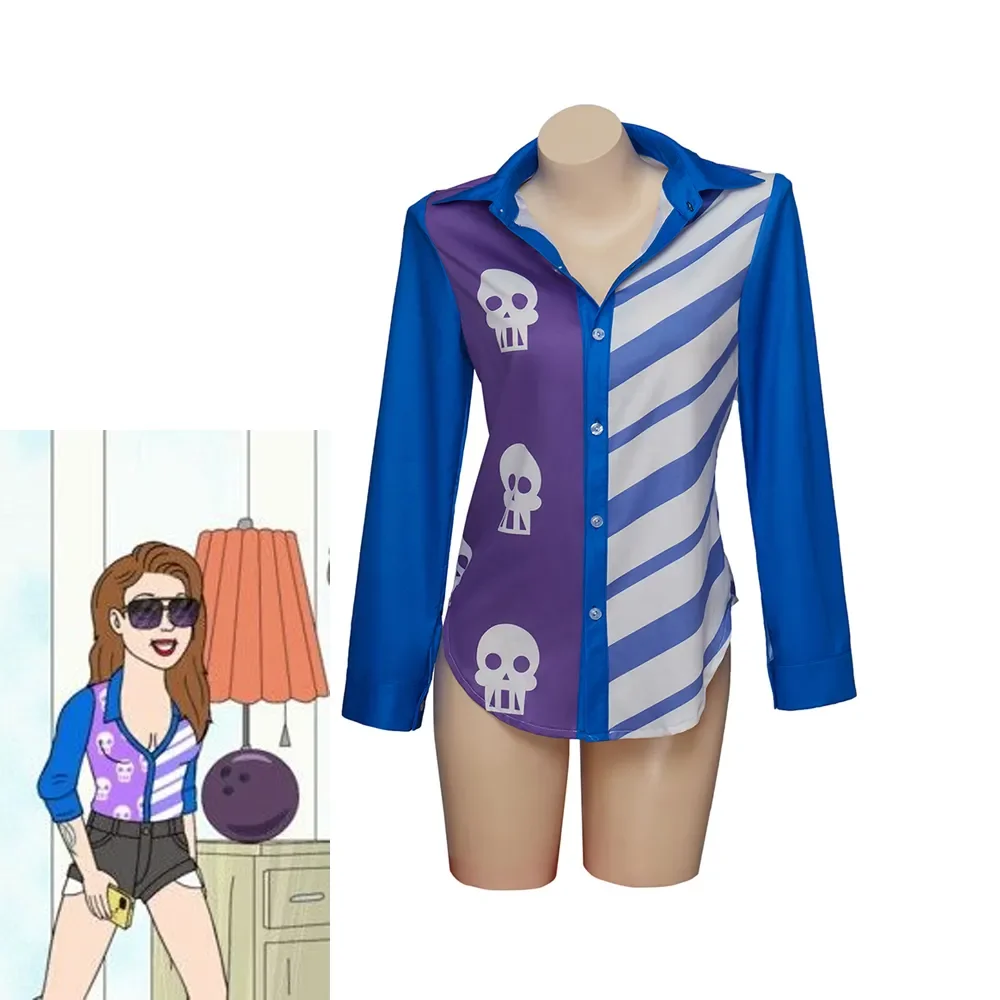 

Anime Horseman Sarah Lynn Cosplay Costume Kostuum Vrouwen Shirt Womens Blue Print Shirt Halloween Blouse Costume