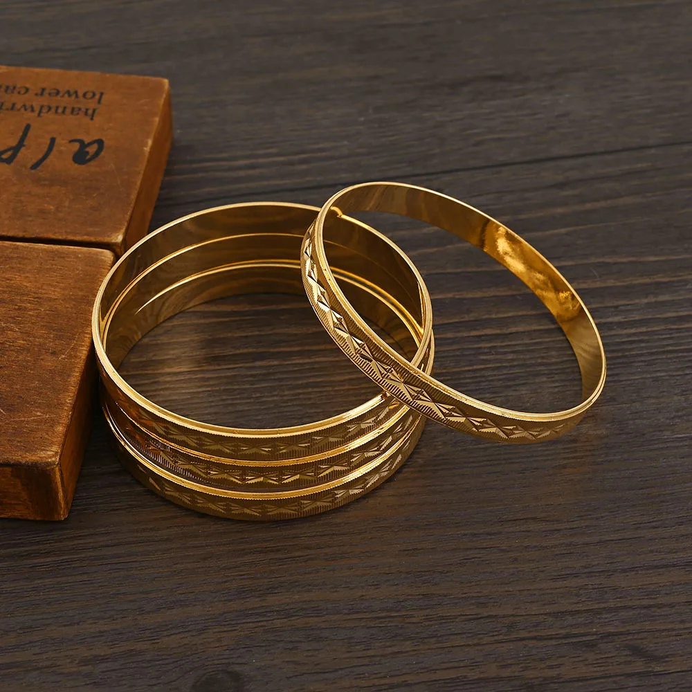 18K 65MM Inner Gold Plated Cut Flower Bangle Ethiopian Africa Fashion Gold Color For Women African Bride Wedding Jewelry Gifts 3