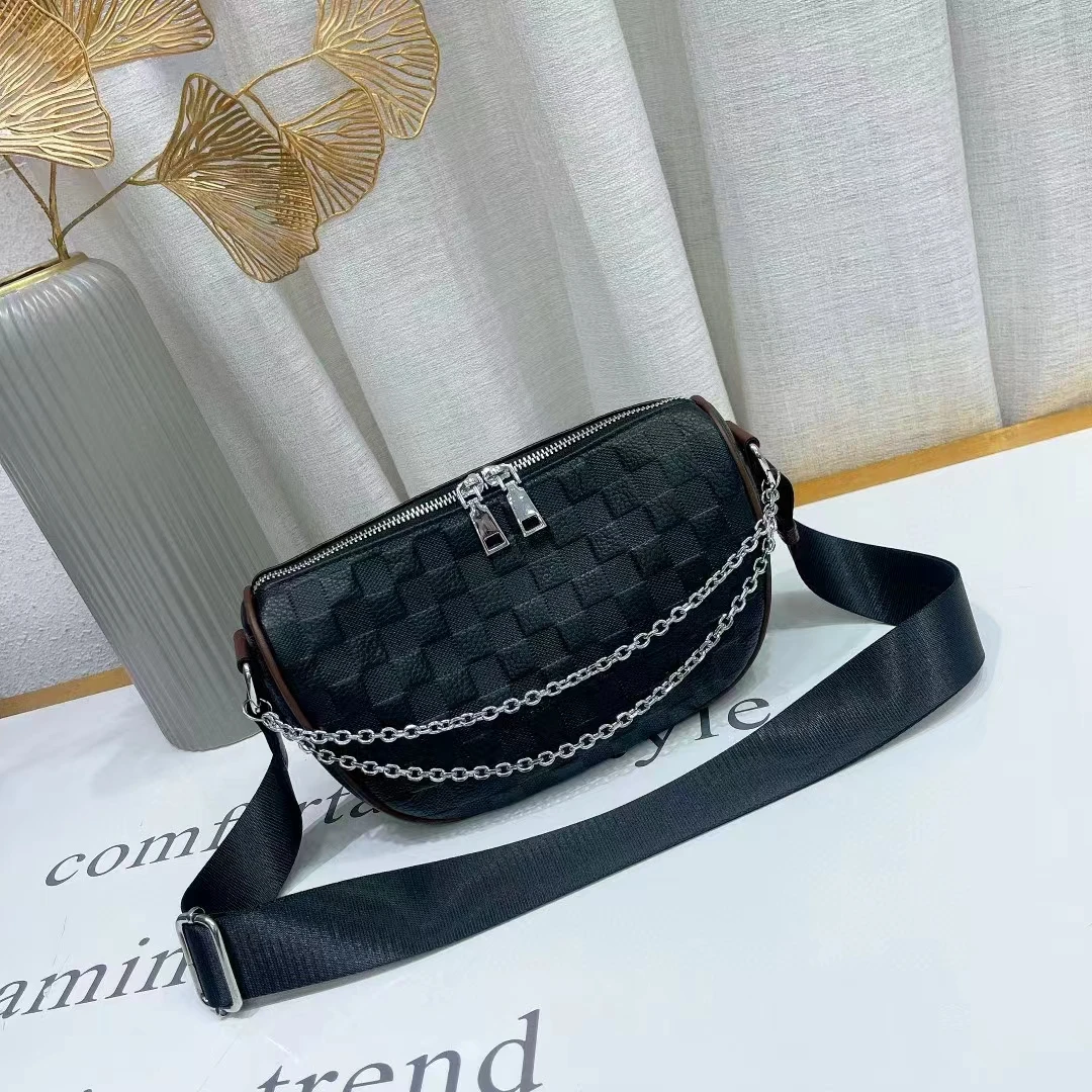 

Genuine leather diagonal bag for women's 2023 new western-style chessboard dumplings bag chain strap versatile cross-body casual