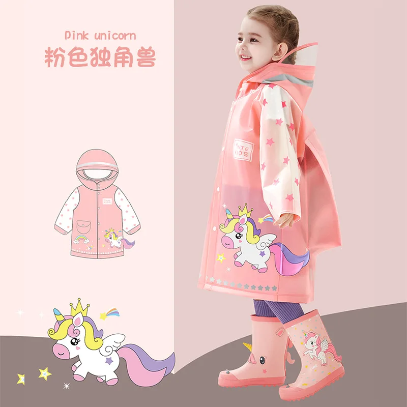 

Kids Raincoat Waterproof Rain Poncho Cartoon Unicorn Dinosaur Children School Student Rainsuit Boys And Girls Travel RainWear