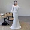 Vintage Modest Wedding Dress For Women Long Puff Sleeves Mermaid Bride Dresses Elastc Satin Wedding Party Gowns Customized 1