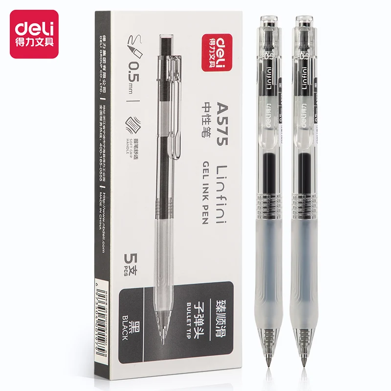 Deli 5pcs 0.5mm Black Ink Gel Pen Office Supplies High-quality Pen Signature Pen School Student Supplies Stationery For Writing