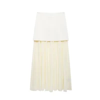 Willshela Women Fashion Knitted Patchwork Pleated Side Zipper Midi Skirt Vintage High Waist Female Chic Lady Skirts - Image 2