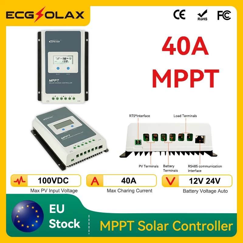 ECGSOLAX 40A MPPT Solar Charge Controller 12V 24V Battery Solar Panel Regulator Tracer AN Series Max PV 60VDC 100VDC