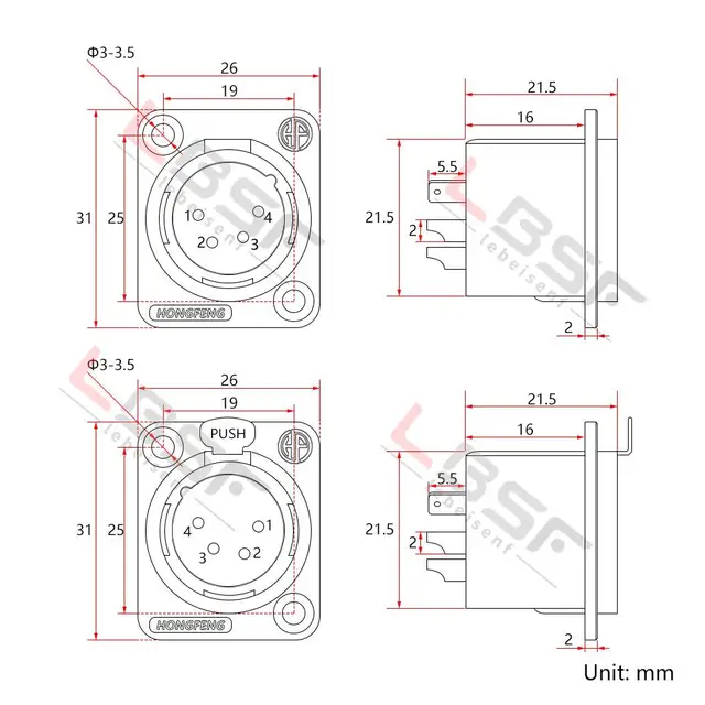 Set Di 4 Prese XLR Femmina Da Incasso, Tipo D, 3 Poli Colore 640442 - Foto 11