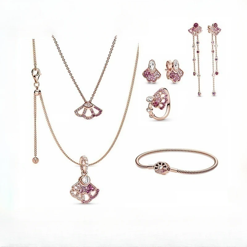 

Jewelry Set S925 Sterling Silver Rose Gold Bracelets Earrings Necklace Ring for Women