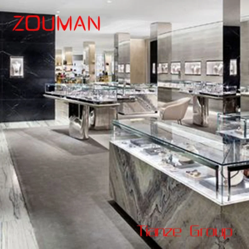 Custom , Luxury jeweller's store glass display showcase for sale jewelery display Cabinet jewels mall counter jewelry kiosk