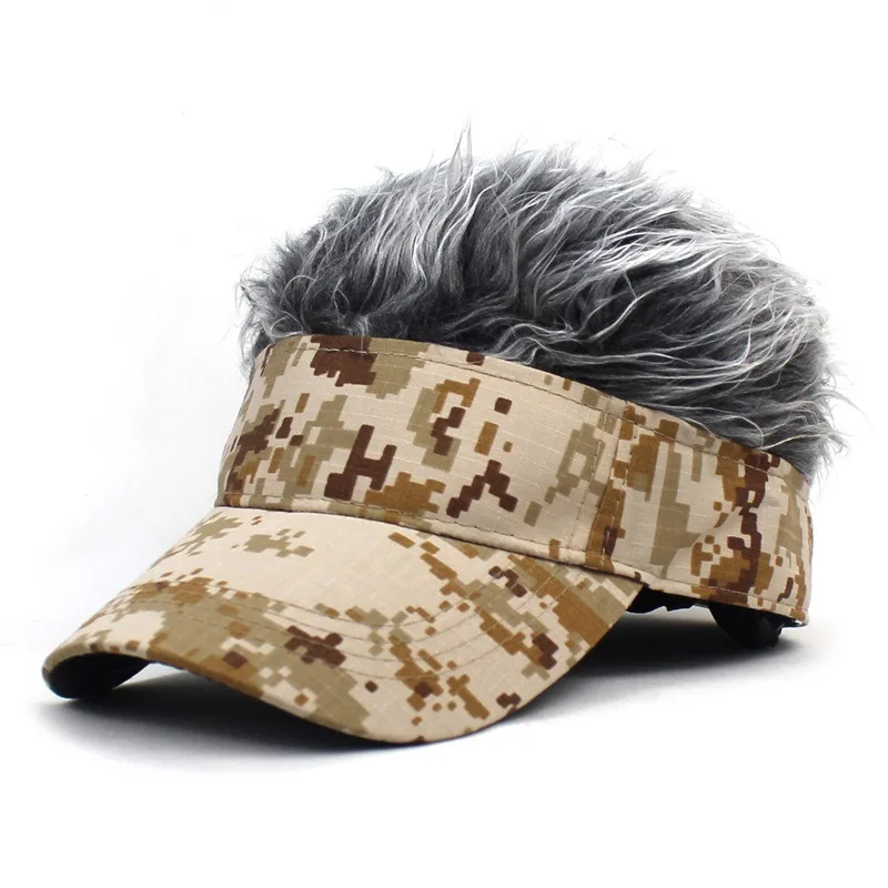 Outdoor-Tarnung Army green Dschungel Sonnenschirm Sonnenhut Spike Haare Perücke Hut Sport Baseball Cap synthetische kurze Haare Perücken Hut Visier – Detail 14