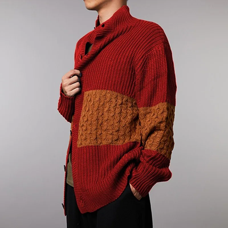 Men's Sweater Cardigan Autumn And Winter New Long Sleeve Patchwork Knitted Coat Casual Large Size Cardigan