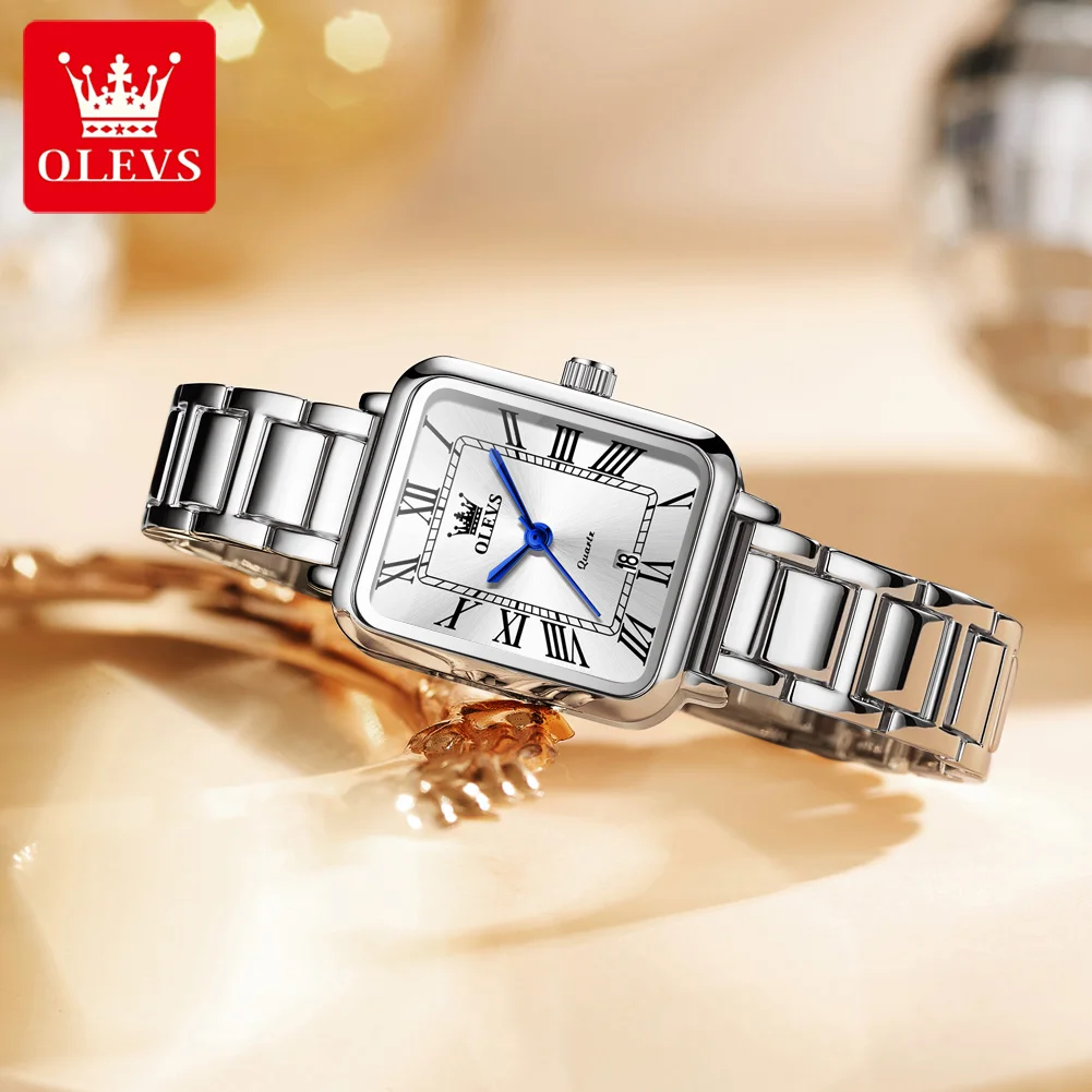 OLEVS 5641 Quartz Watches For Women Fashion Retro Square Roman Scale Waterproof Ladies Wristwatch Elegant Women's Dress Watches