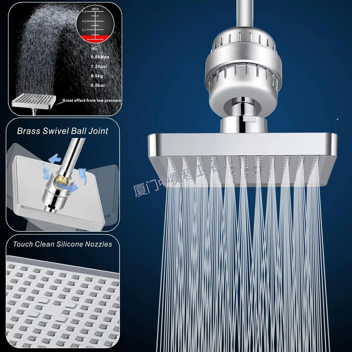 Shower Head Set 6 Inch Chrome Plated Home Pressure Wall Mounted Black Dual Combo 4