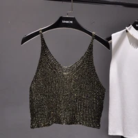 Sparkling Sequins Half Waist Render Knitwear Hollow-out Is Sexy Waist Condole Top Cropped Sexy Streetwear Woman Tops Summer - Image 5