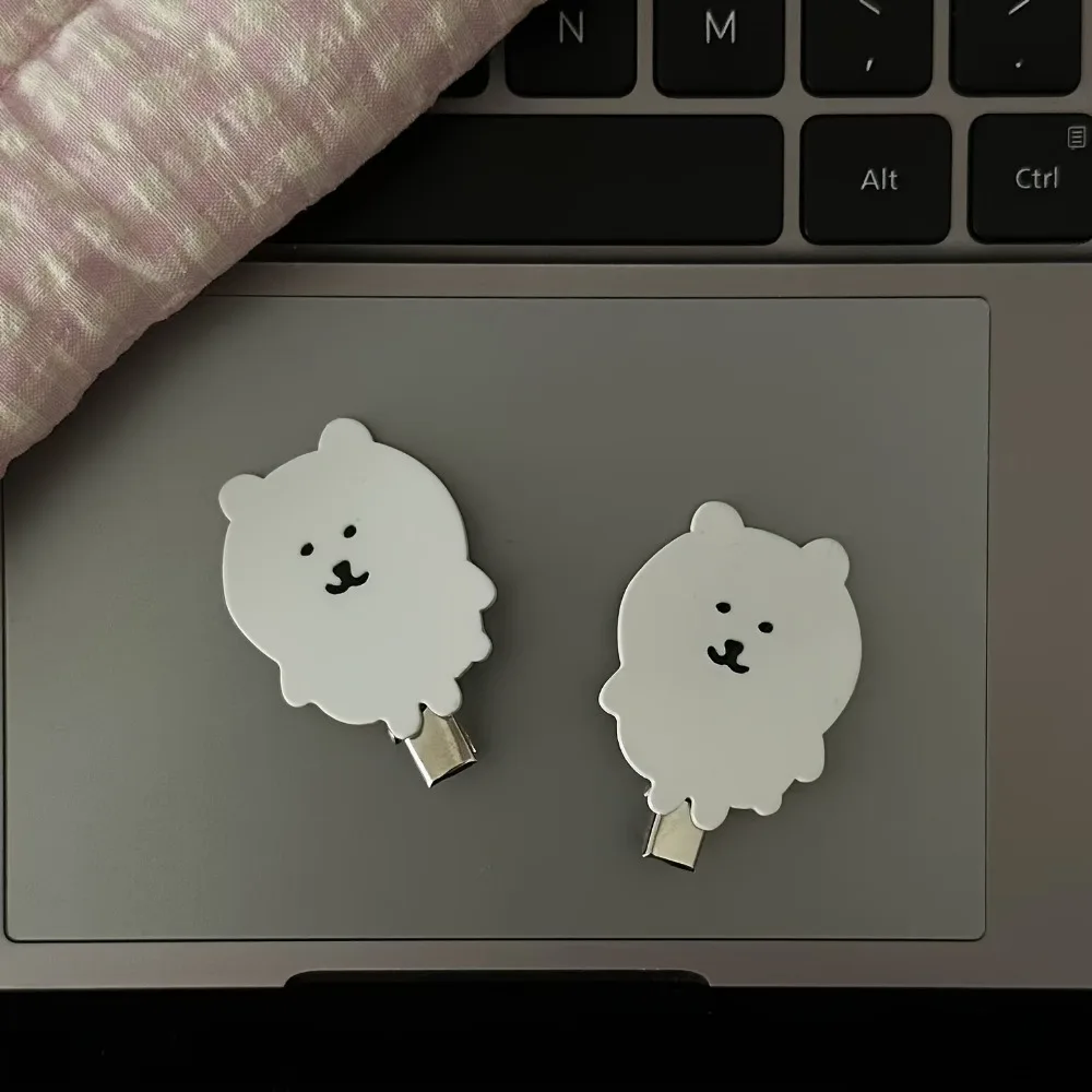 Acrylic Bear Hair Clips 2pcs Cute White Sweet Side Clips for Women Autumn Winter Fashion Accessories