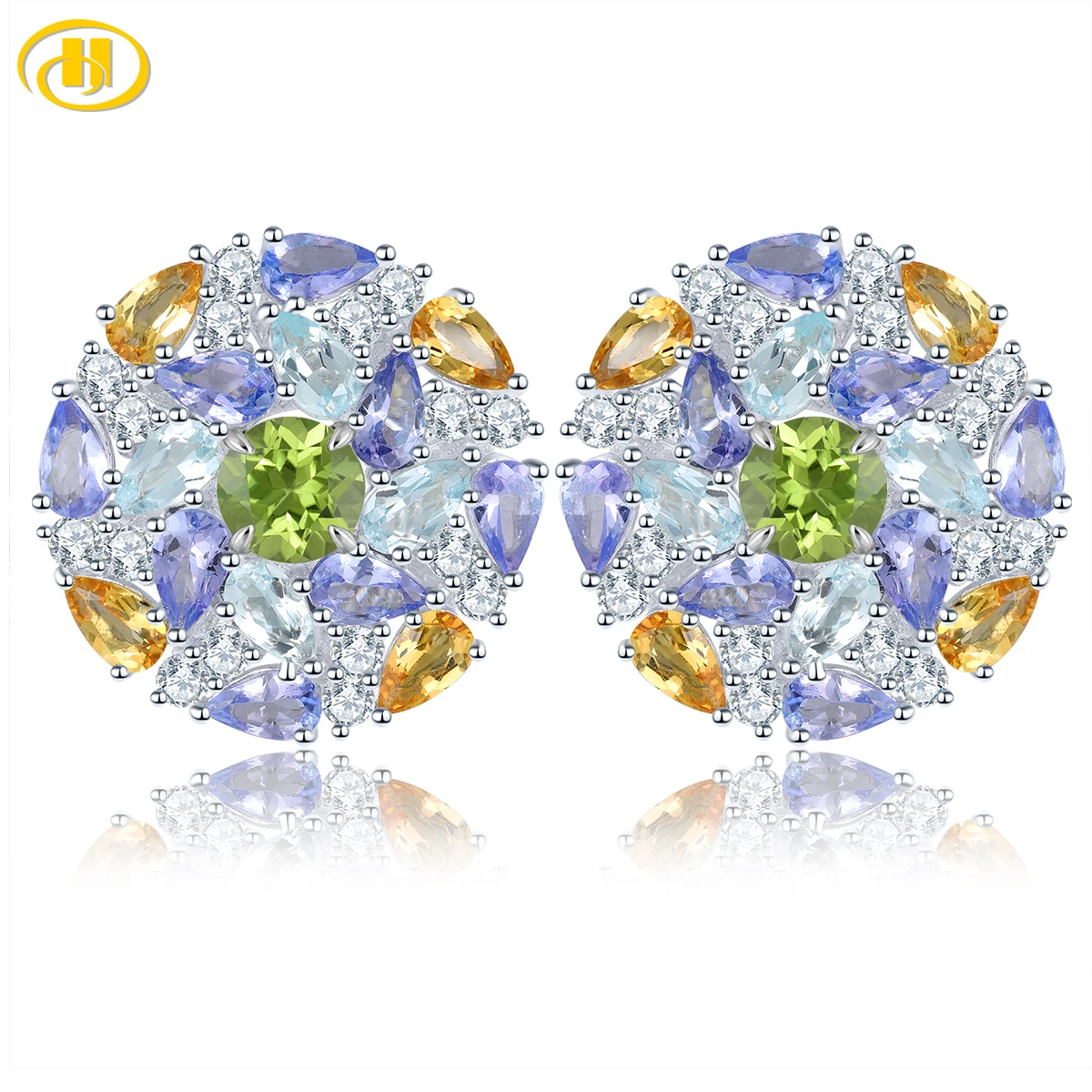 

Natural Peridot Tanzanite Citrine Silver Stud Earring 11.5 Carats Multicolor Gemstone Luxury Gorgerous Fine Jewelry Treasure