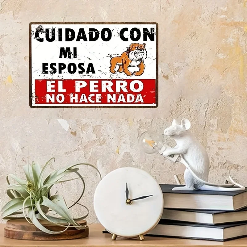 plano 2d, 1 pieza divertido regalo de boda cuidado con mi esposa es un perro nada más placa de metal vintage con bulldog texto español Plano 2D, 1 pieza Divertido regalo de boda - Cuidado con mi esposa es un perro nada más - Placa de metal vintage con Bulldog - Texto español 5
