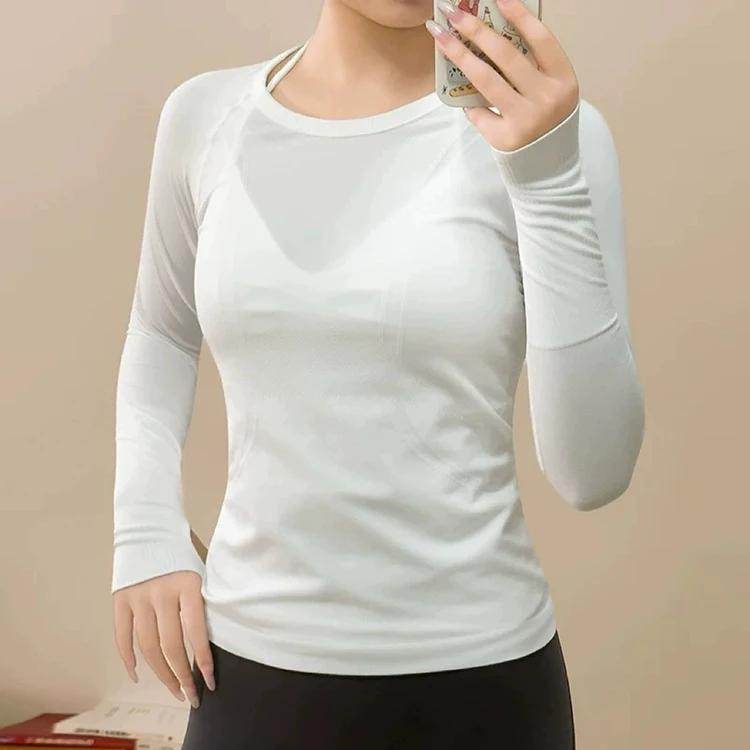 Yoga-Kleidung Herbst Pilates Langarm-Trainingskleidung Nahtlose Hautfarbene Fitnesskleidung Eng Anliegende Sport-Tops – Detail 2