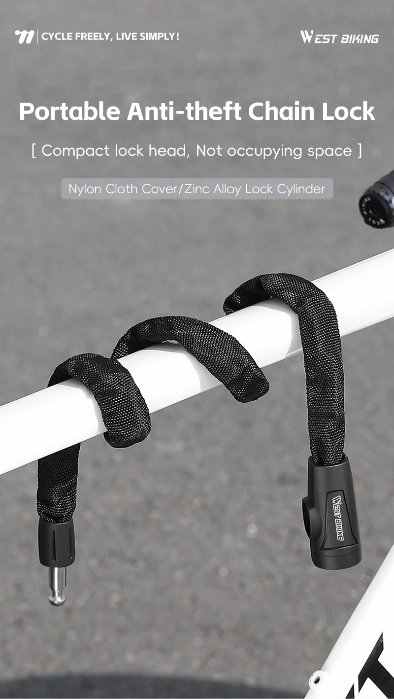 Description Picture 2 of itemWEST BIKING Bicycle Chain Lock Portable Anti-theft High Security MTB Mountain Bike Lock With 2 Keys For Scooter Electric E-Bike