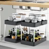 1/2 Pcs Under Sink Storage Organizer 2 Tier Drawer Multipurpose Rack Cabinet Under Sink Storage Rack Bathroom Kitchen Organizer 2