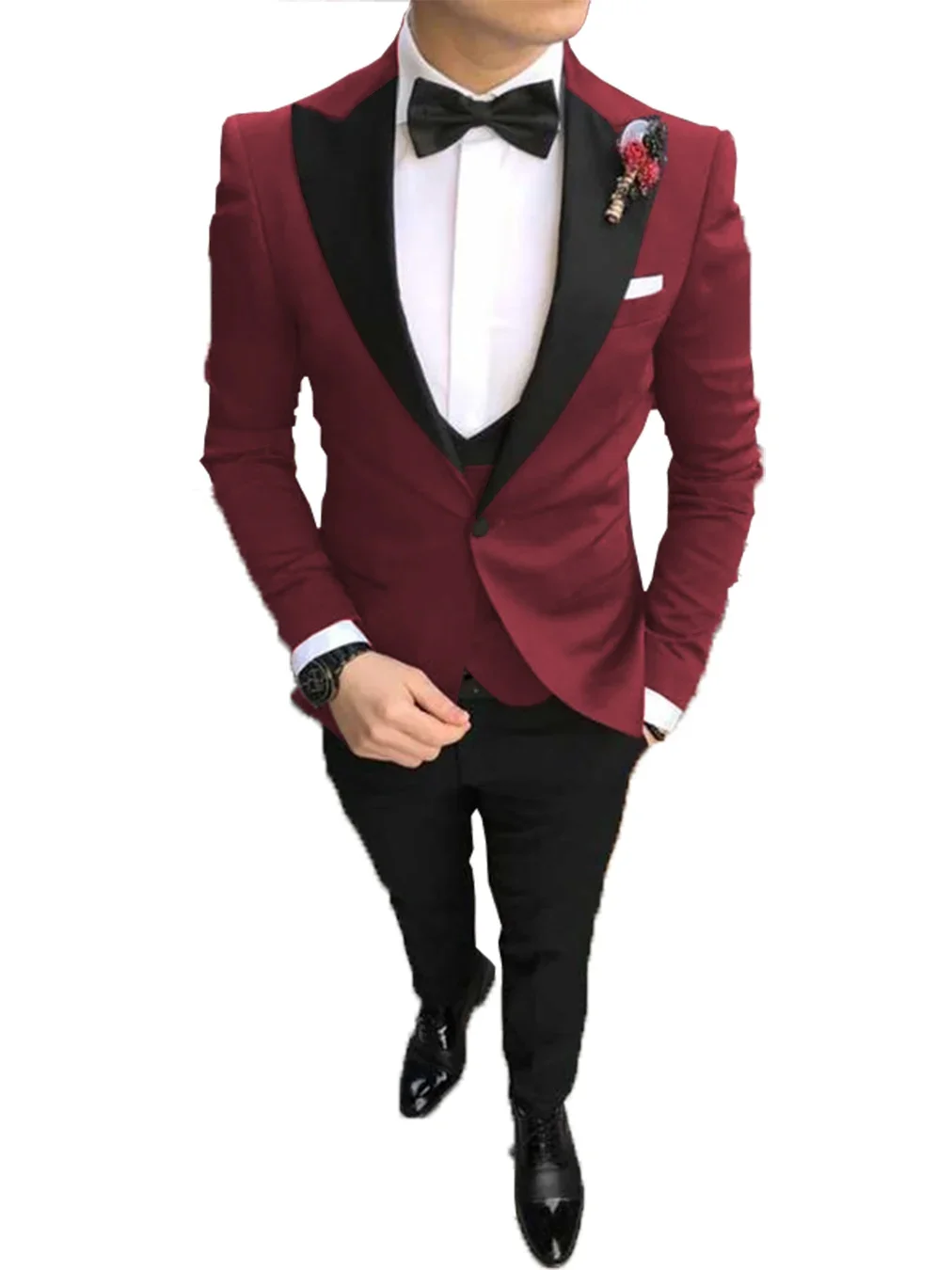 Green Casual Men's Suit Slim Fit Peak Lapel Prom Tuxedos Business 3 Pieces Set for Wedding Grooms(Blazer+Vest+Pants)