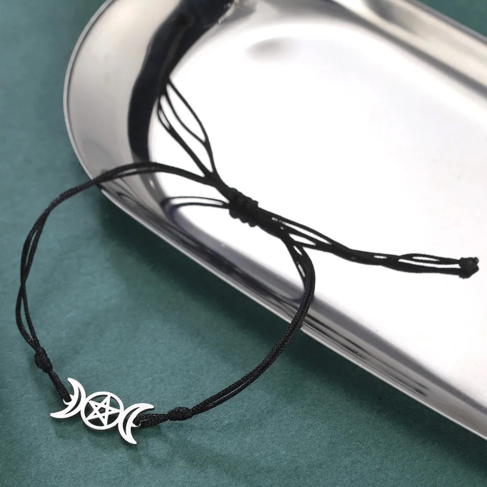 Dawapara Triple Moon Wicca Fußkettchen Armband Halbmond Pentagramm Göttin Symbol Edelstahl Armband Vintage Schmuck – Detail 18