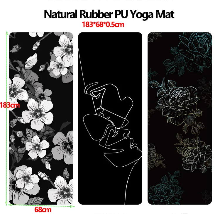 천연 고무 PU 요가 매트, 순수 미끄럼 방지 땀 흡수 운동 피트니스, 내마모성 친환경 요가 트레이닝 패드, 183cm 