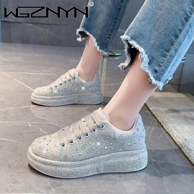 

2023 Luxury Sneakers Woman Casual Vulcanized Shoes New Fashion Shining Thick Bottom Designer Chunky Sneakers Women Basket Femme