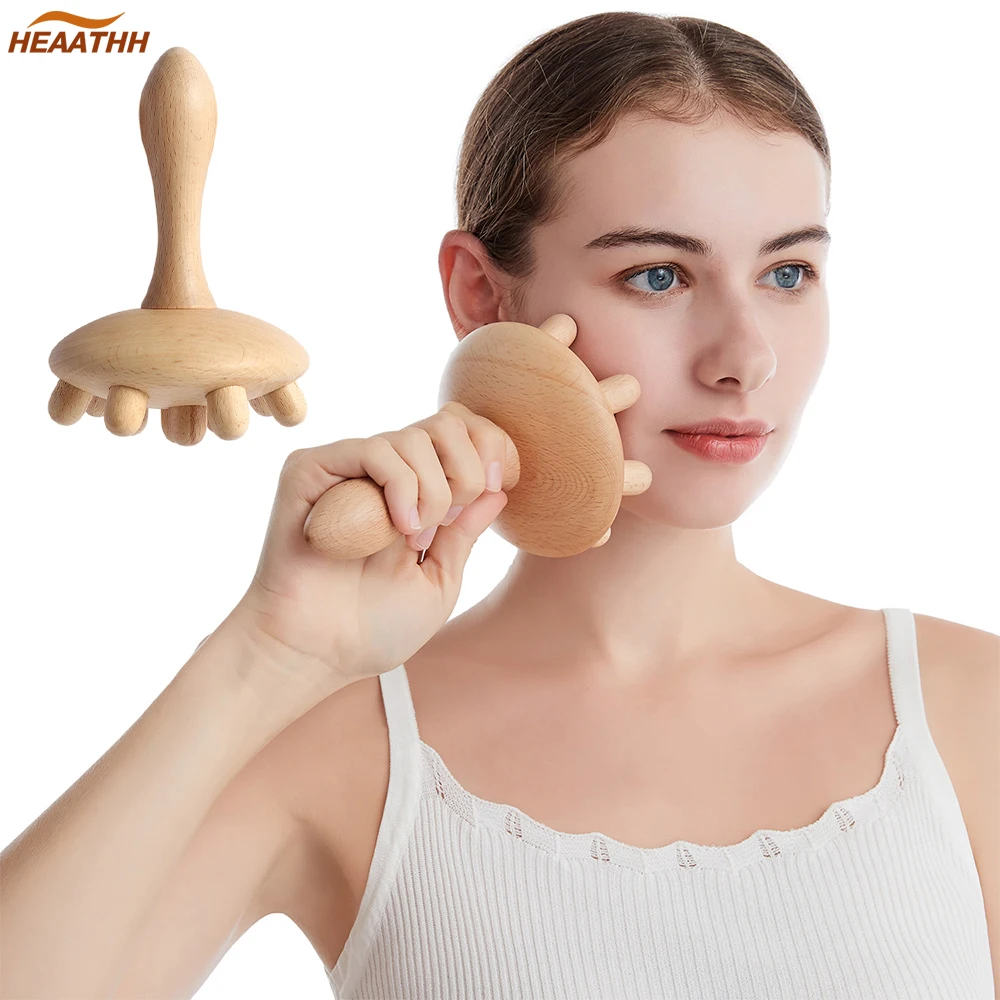 Wood Mushroom Massager Anti Cellulite Lymphatic Drainage Fascia Massage Tools for Neck Back Waist Legs Full Body Massage Relax pinwuyo pin dun series wood grain splicing hard pc phone back case protector for samsung galaxy s20 ultra brown