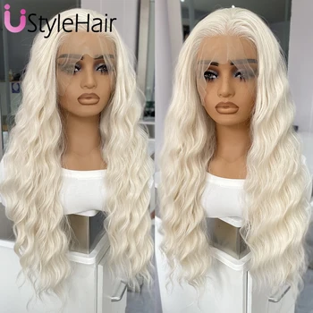 Platinum Blonde Wig 13x4 Lace Front Wig Glueless Long Deep Wave Synthetic Wigs Natural Hairline Women's Wig Daily Use Cosplay