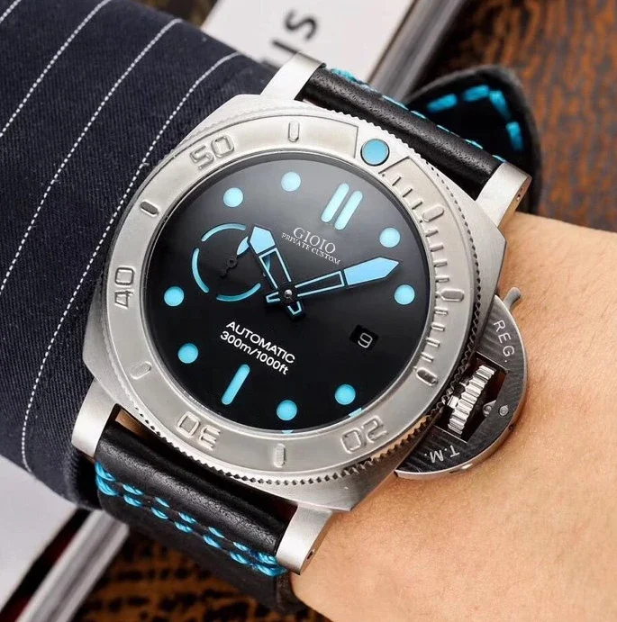

men automatic mechanical watch blue black leather