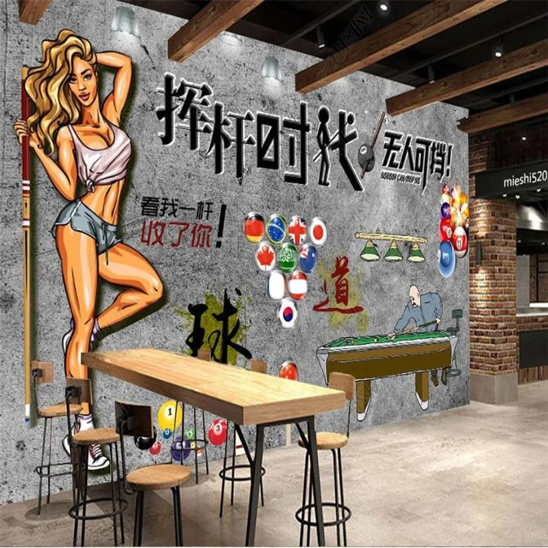 

Custom Personality Gray Cement Snooker Background Wall Paper 3D Billiards Room Industrial Decor Background Mural Wallpaper 3D