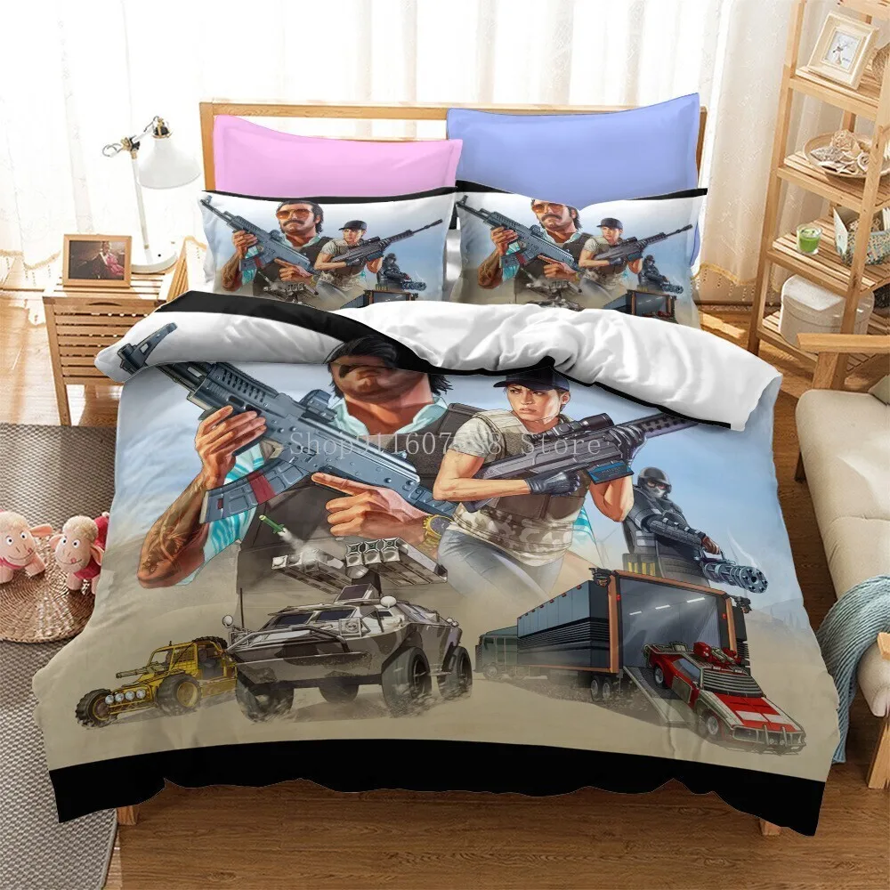 Video Game GTA V Bedding Set 3D Prints Duvet Covers Grand Theft Auto Single Bed Cover Set Bed Linen For Boys Adults Home Decor 4
