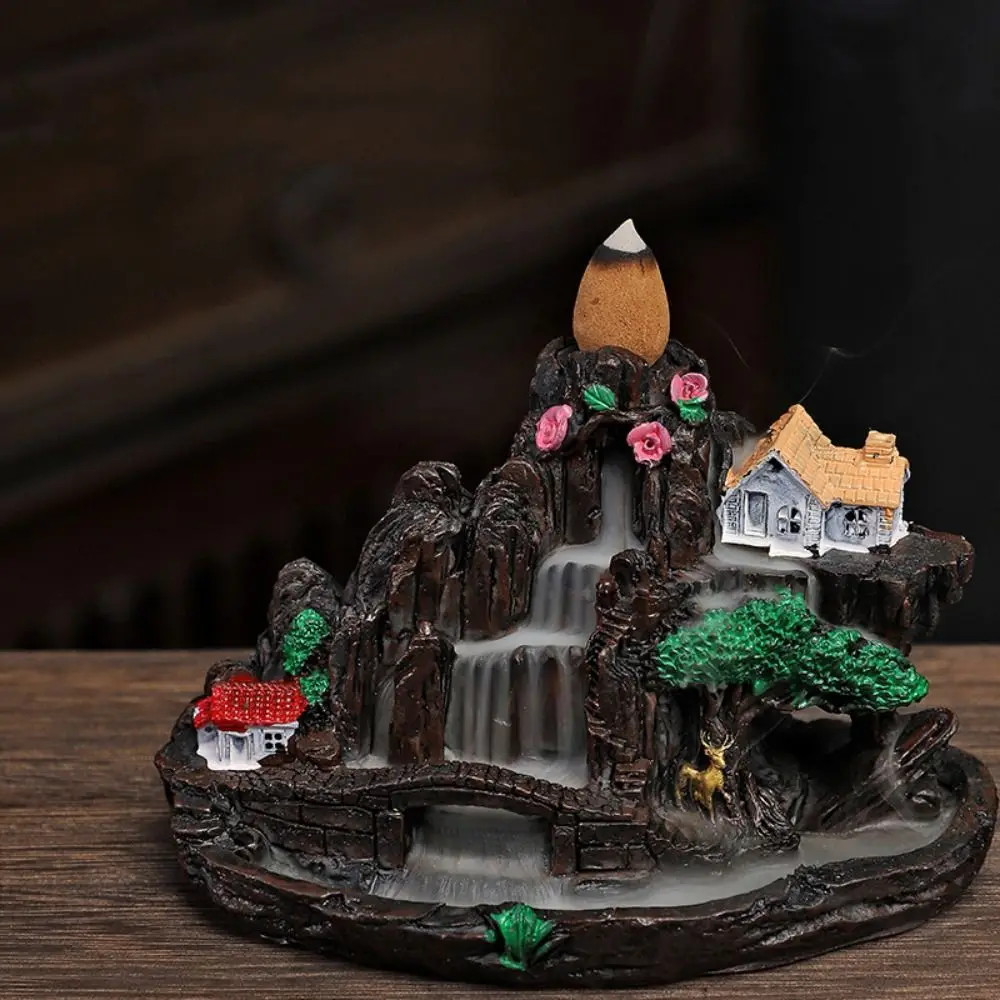 Chinese Style Incense Burner Craft Fragrance Waterfall Smoke Fairy Mountain Incense Holder Resin Yoga Retro Backflow Censer